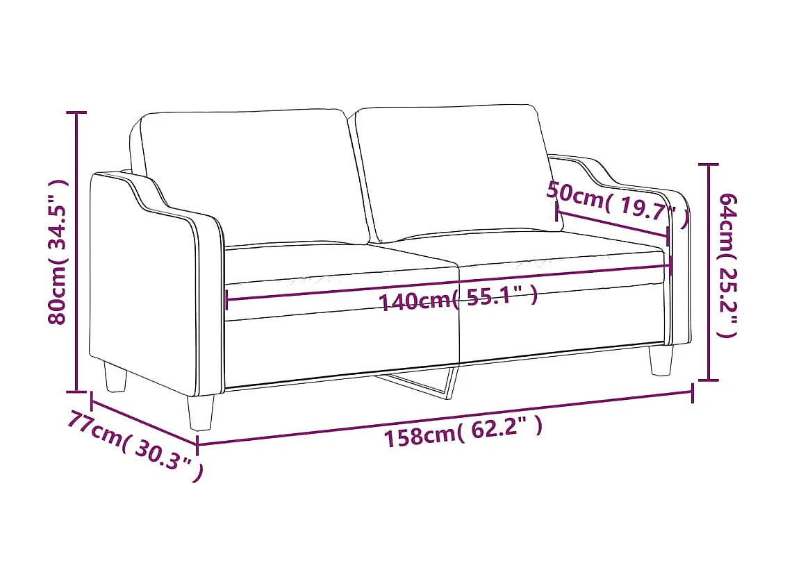 Canapé à 2 places Crème 140 cm Tissu