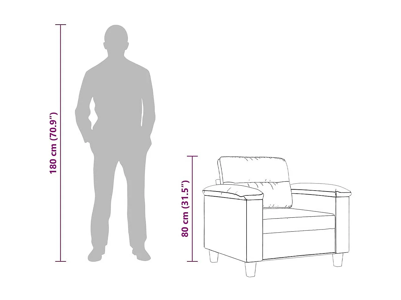 Fauteuil gris foncé 60 cm tissu microfibre