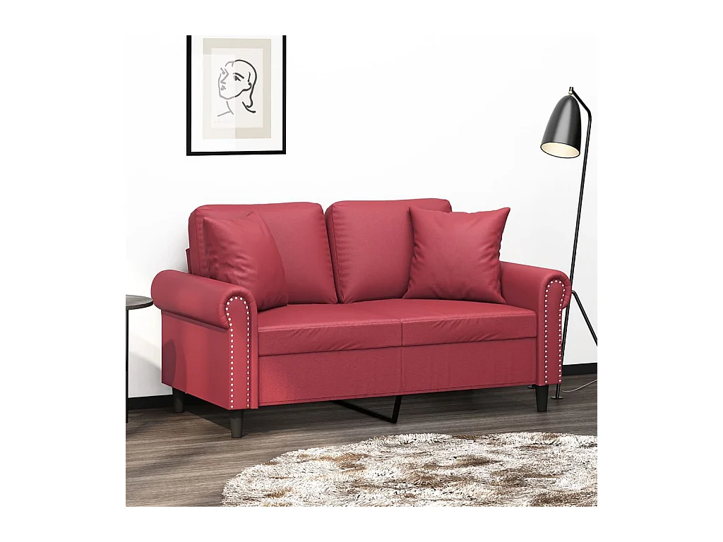 Tweezitsbank met sierkussens 120 cm kunstleer wijnrood