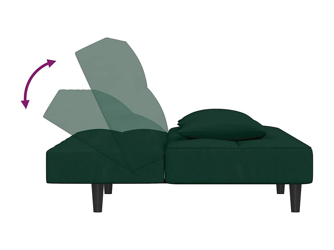 Canapé-lit à 2 places avec deux oreillers Vert foncé Velours