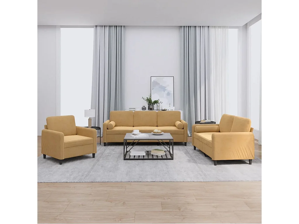 Ensemble de canapés 3 pcs avec coussins marron velours