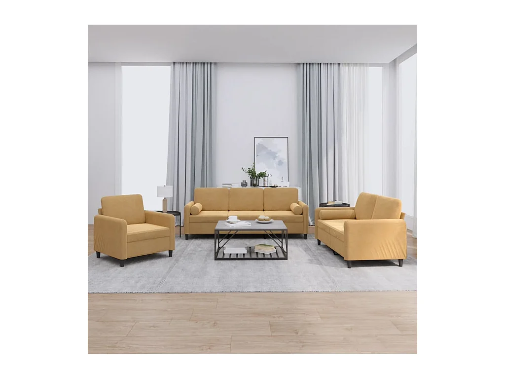 Ensemble de canapés 3 pcs avec coussins marron velours