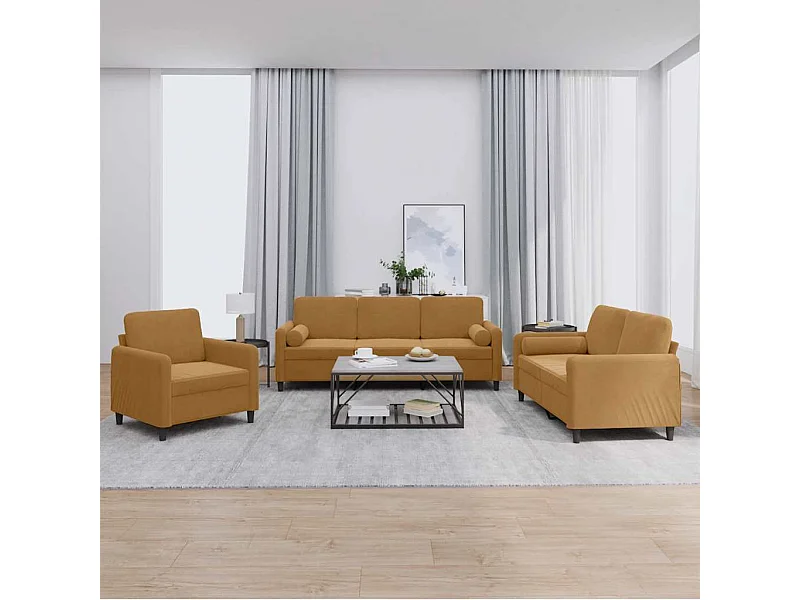 Ensemble de canapés 3 pcs avec coussins marron velours