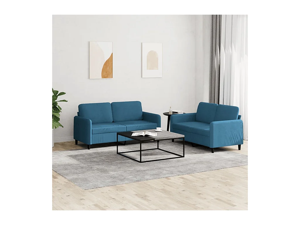 2-tlg. Sofagarnitur Blau Samt