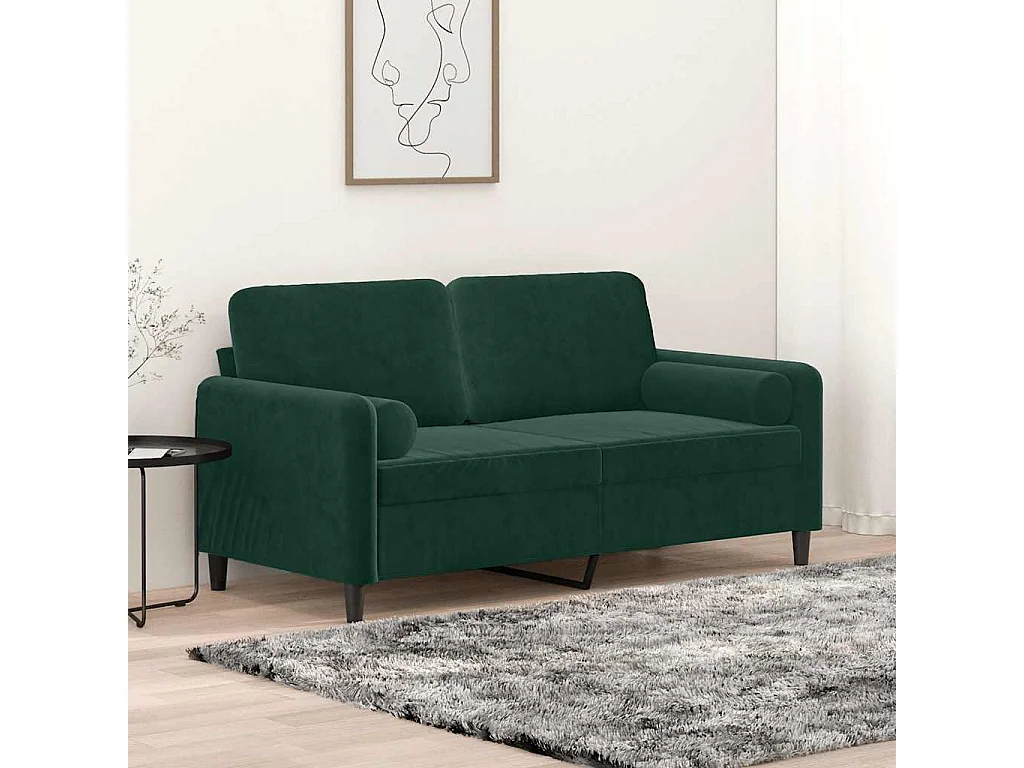 Canapé 2 places avec oreillers vert foncé 140 cm velours