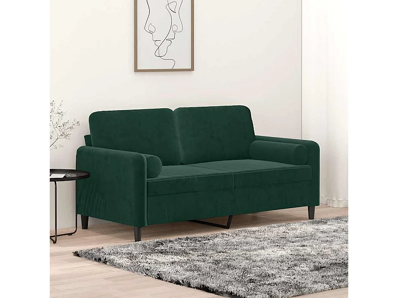 Canapé 2 places avec oreillers vert foncé 140 cm velours