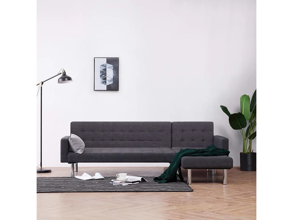 Canapé-lit en L Gris foncé Polyester