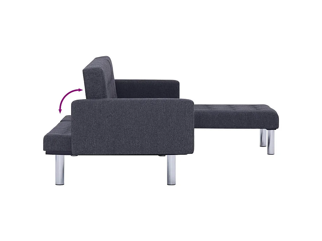 Canapé d'angle convertible clic-clac 3 places en tissu gris foncé