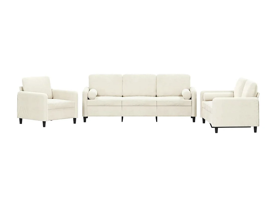 Set di Divani 3 pz con Cuscini Crema in Velluto