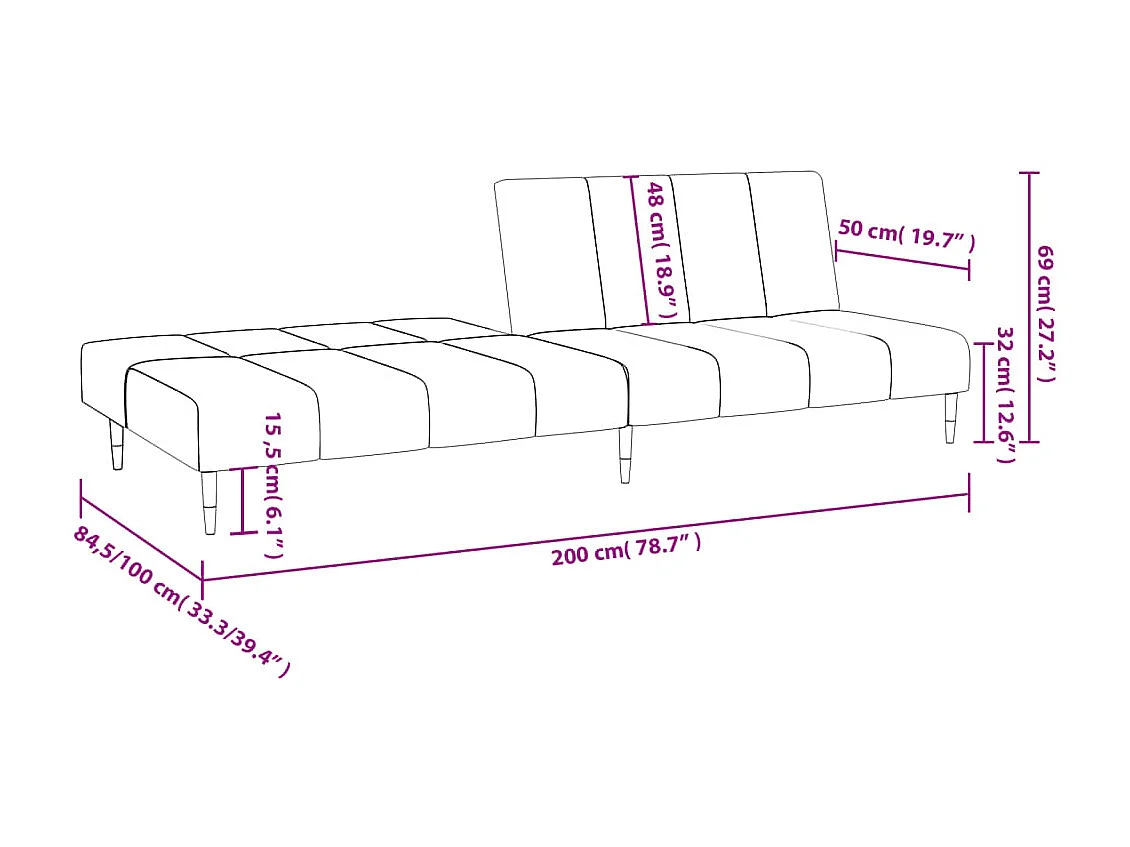 Canapé-lit à 2 places gris foncé velours