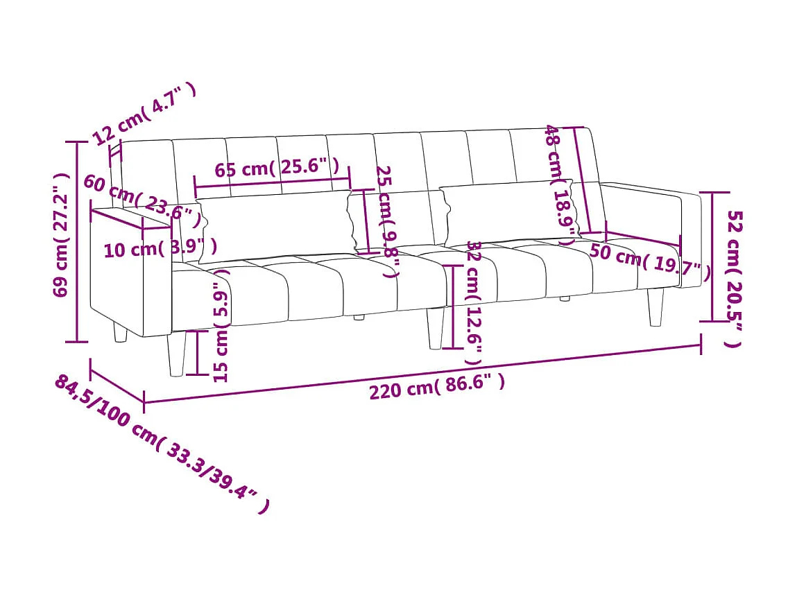 Schlafsofa 2-Sitzer mit 2 Kissen Hellgrau Samt