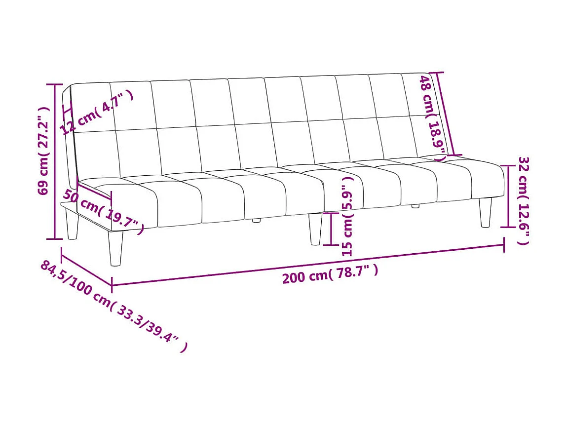 Canapé-lit à 2 places gris clair tissu