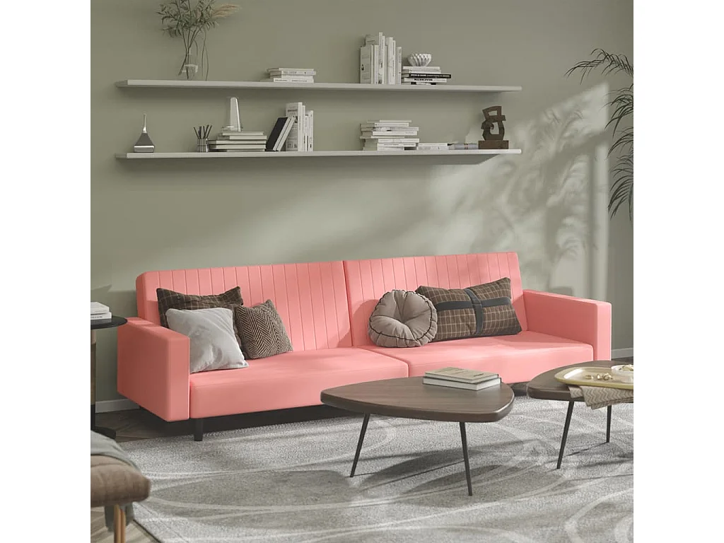 Canapé-lit à 2 places rose velours