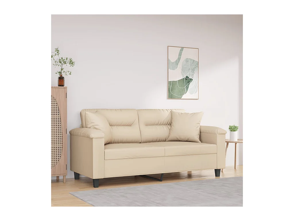 Canapé 2 places avec oreillers crème 140 cm tissu microfibre