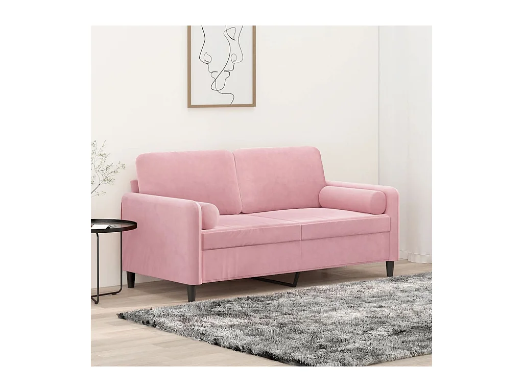 Canapé 2 places avec oreillers décoratifs rose 140 cm velours