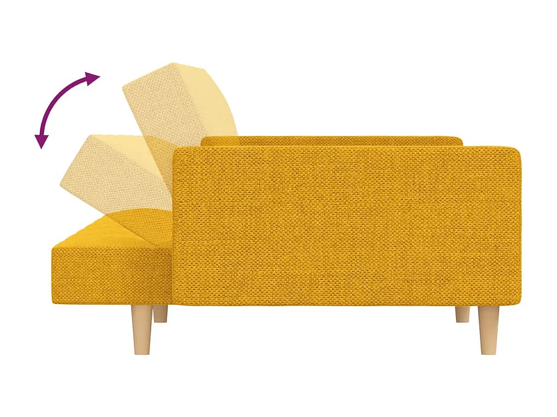 Divano Letto a 2 Posti con 2 Cuscini Giallo in Tessuto