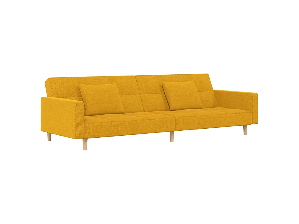 Divano Letto a 2 Posti con 2 Cuscini Giallo in Tessuto