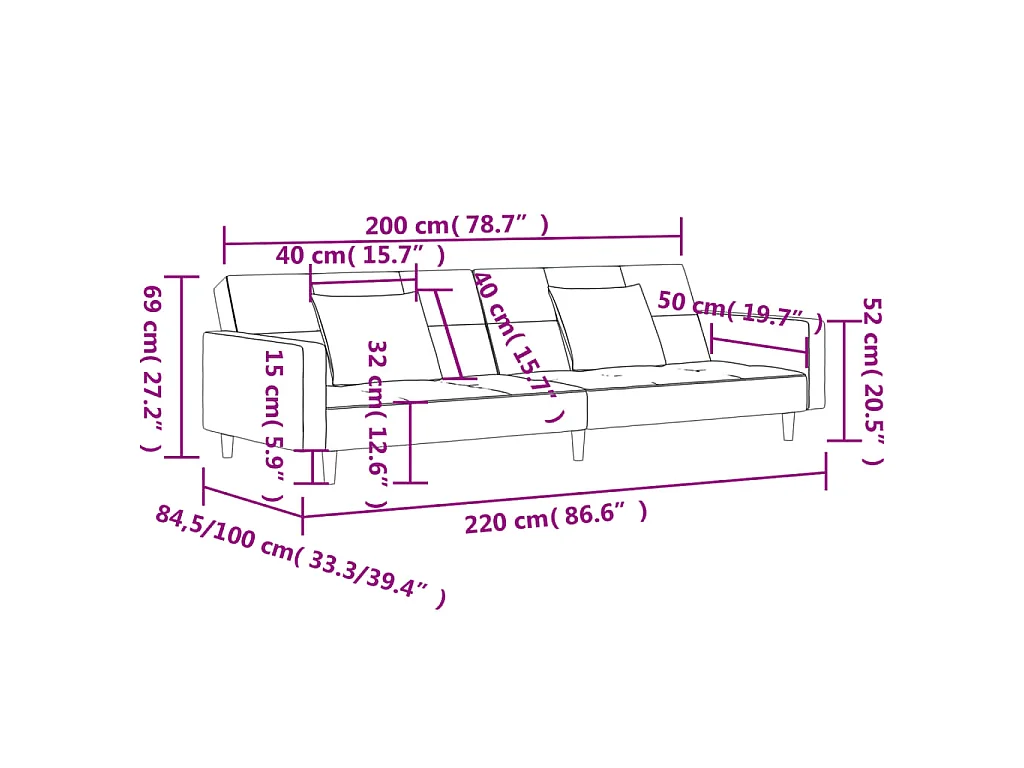 Divano Letto a 2 Posti con 2 Cuscini Giallo in Tessuto