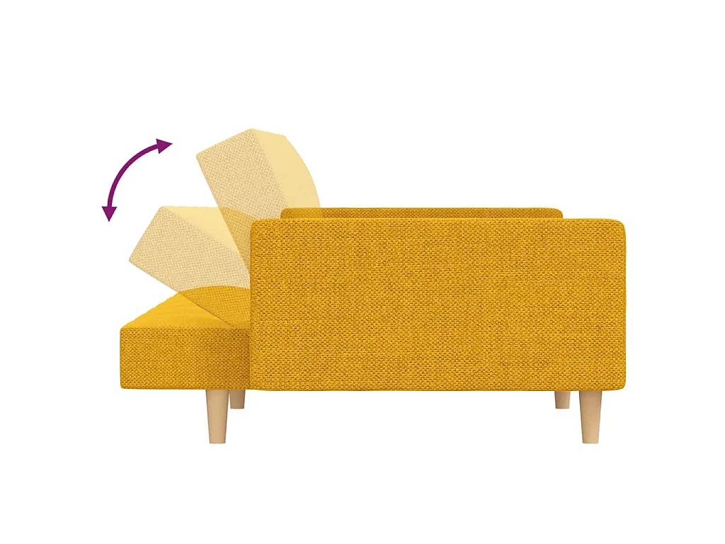 Divano Letto a 2 Posti con 2 Cuscini Giallo in Tessuto