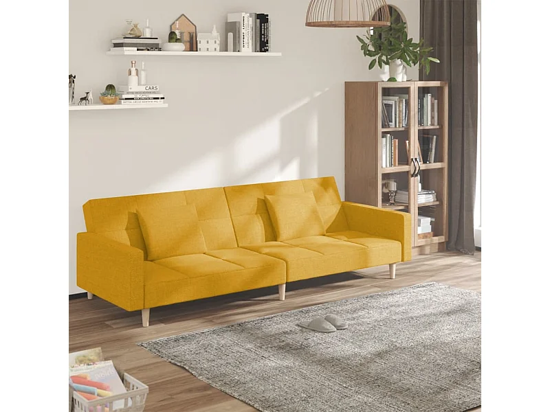 Canapé-lit à 2 places avec deux oreillers jaune tissu