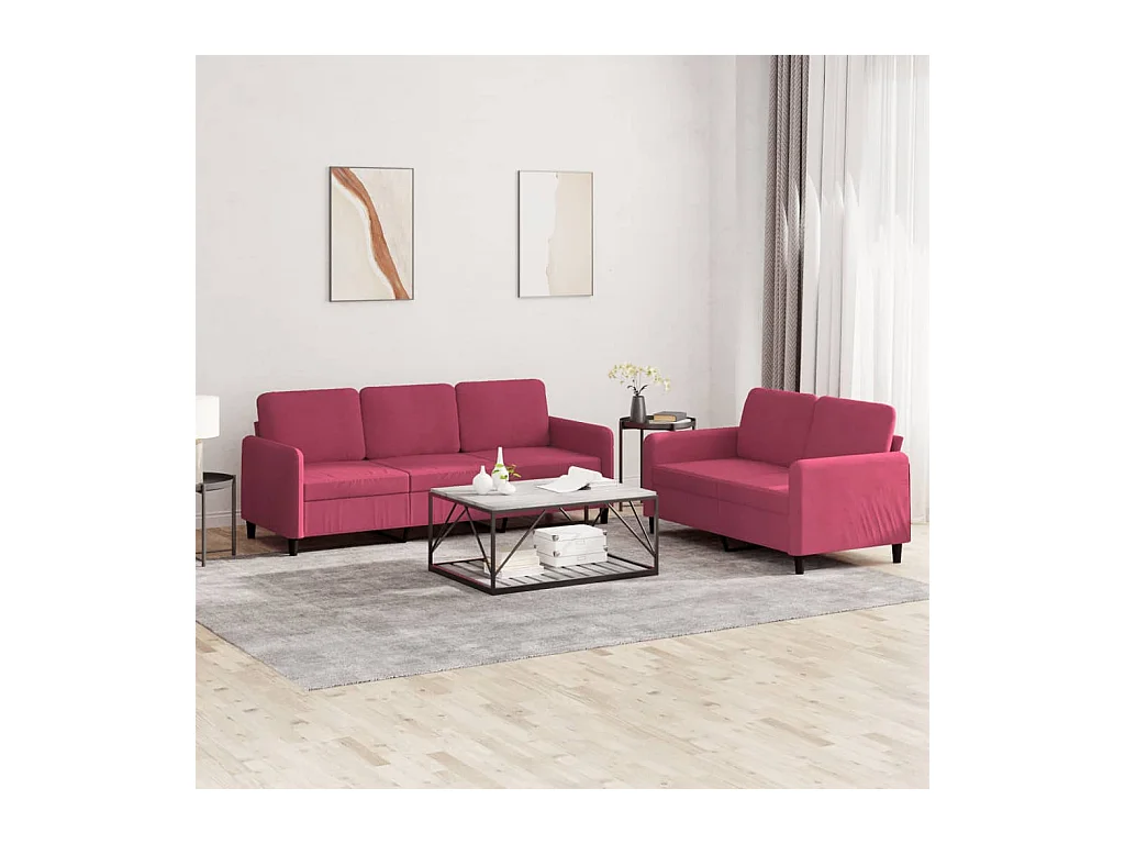 Ensemble de canapés 2 pcs rouge bordeaux velours