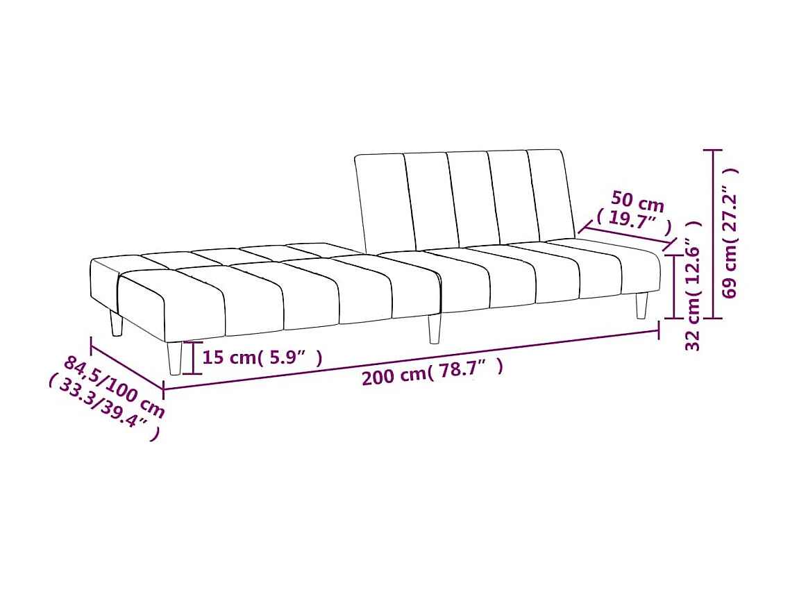 Schlafsofa 2-Sitzer Blau Samt