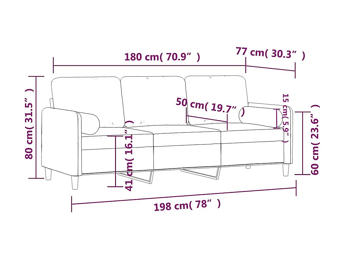 Canapé 3 places avec oreillers décoratifs marron 180 cm velours