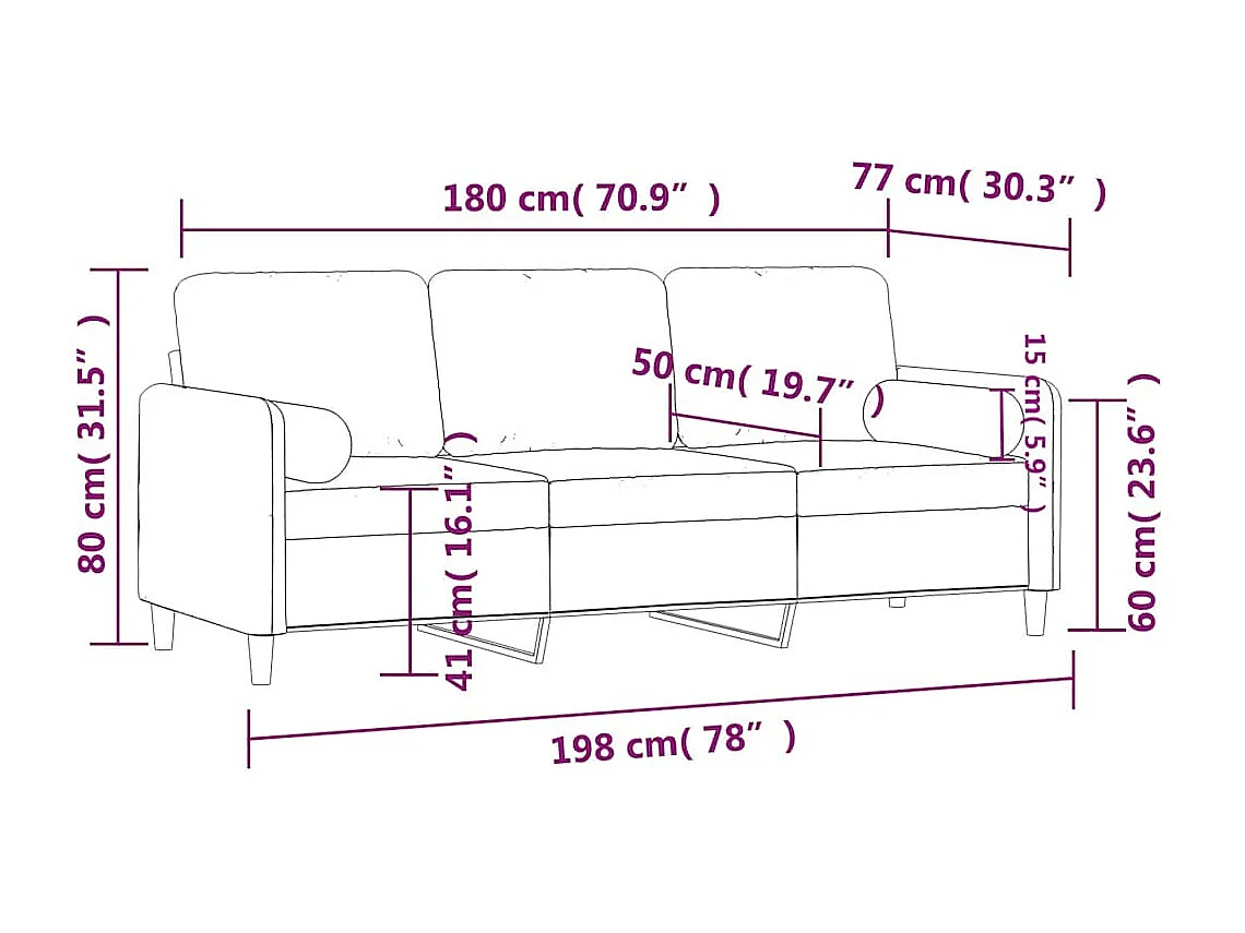 Canapé 3 places avec oreillers décoratifs marron 180 cm velours
