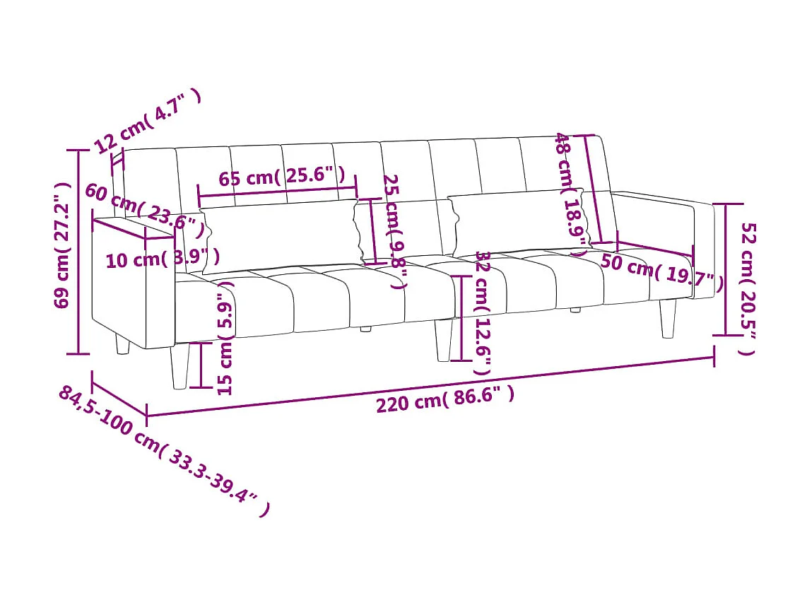 Schlafsofa 2-Sitzer mit 2 Kissen Dunkelgrau Stoff