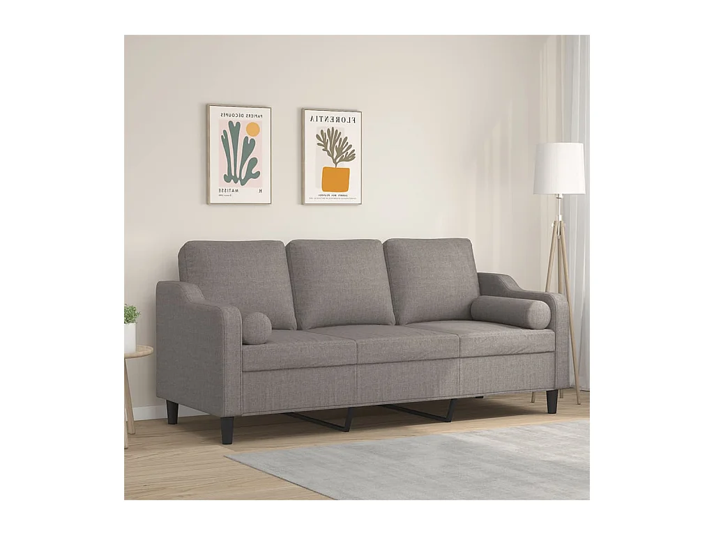 Canapé 3 places avec oreillers décoratifs taupe 180 cm tissu