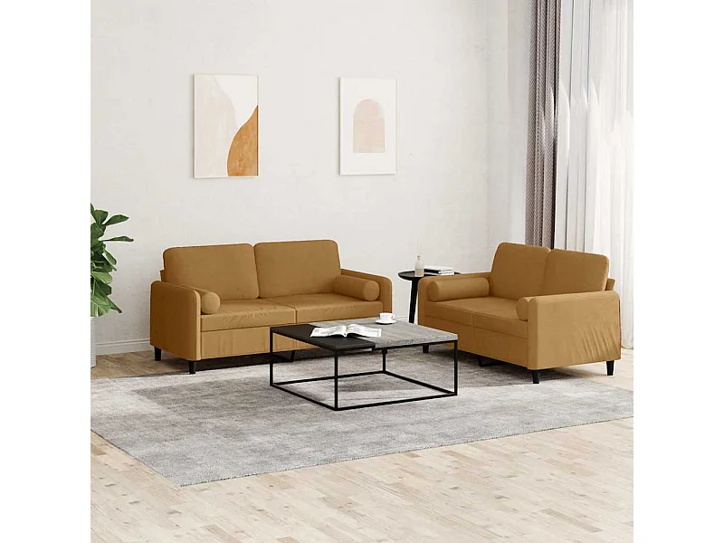 Ensemble de canapés 2 pcs avec coussins marron velours