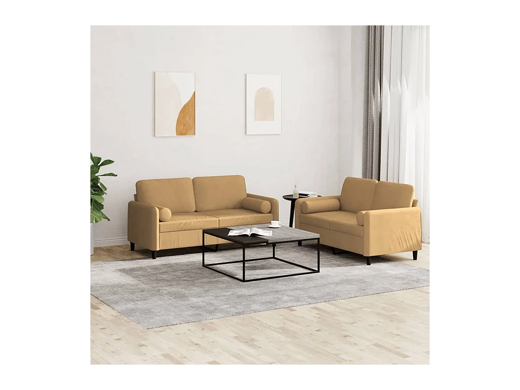Set di Divani 2 pz con Cuscini Marrone in Velluto