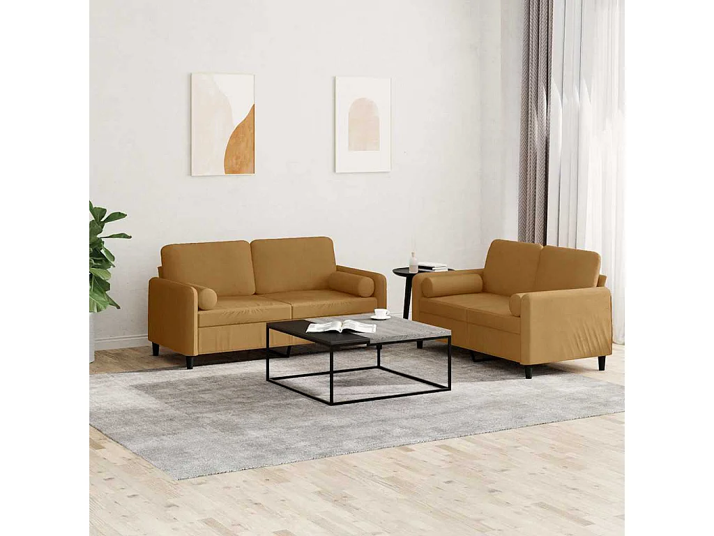 Ensemble de canapés 2 pcs avec coussins marron velours