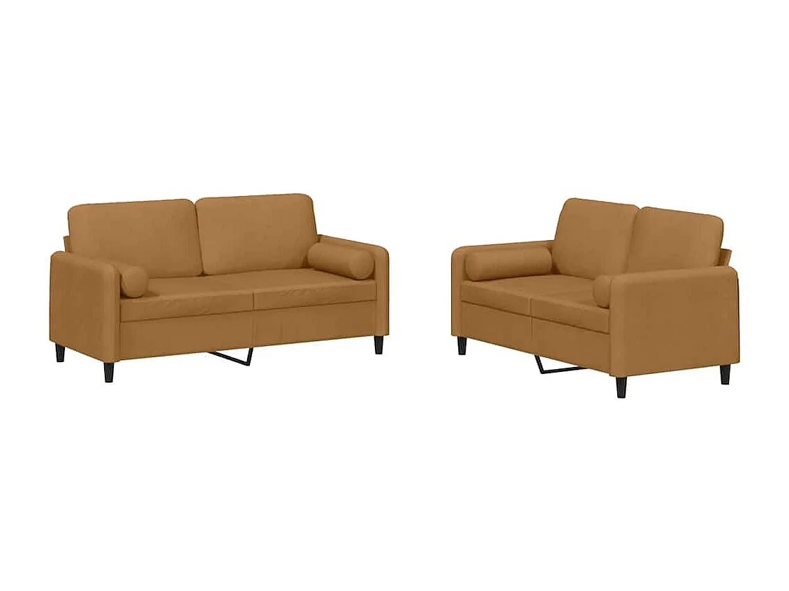 Ensemble de canapés 2 pcs avec coussins marron velours