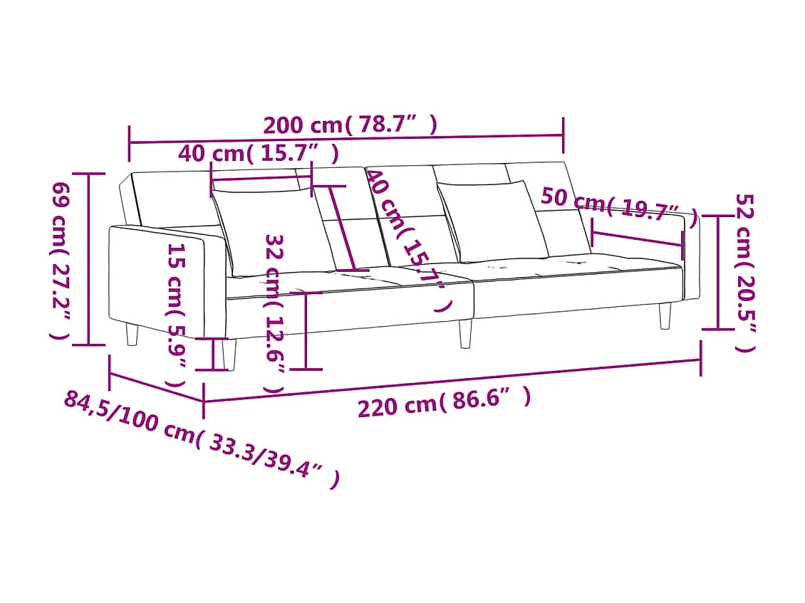 Sofá cama de 2 plazas con dos almohadas tela gris taupe