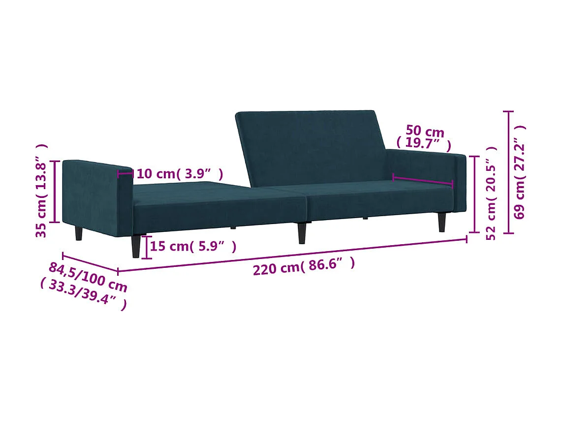 Divano Letto a 2 Posti Blu in Velluto