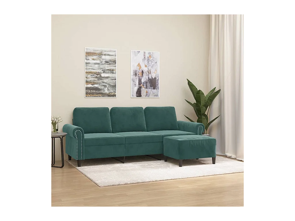 Canapé à 3 places avec repose-pieds Vert foncé 180 cm Velours