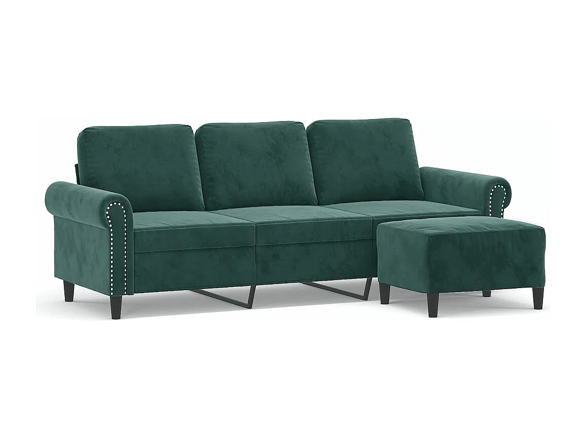 3-Sitzer-Sofa mit Hocker Dunkelgrün 180 cm Samt