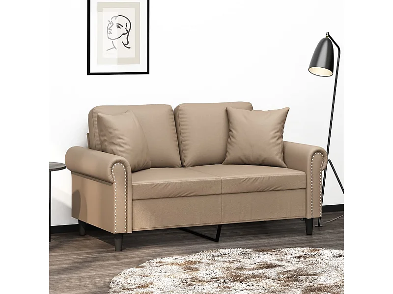 2-Sitzer-Sofa mit Zierkissen Cappuccino-Braun 120 cm Kunstleder