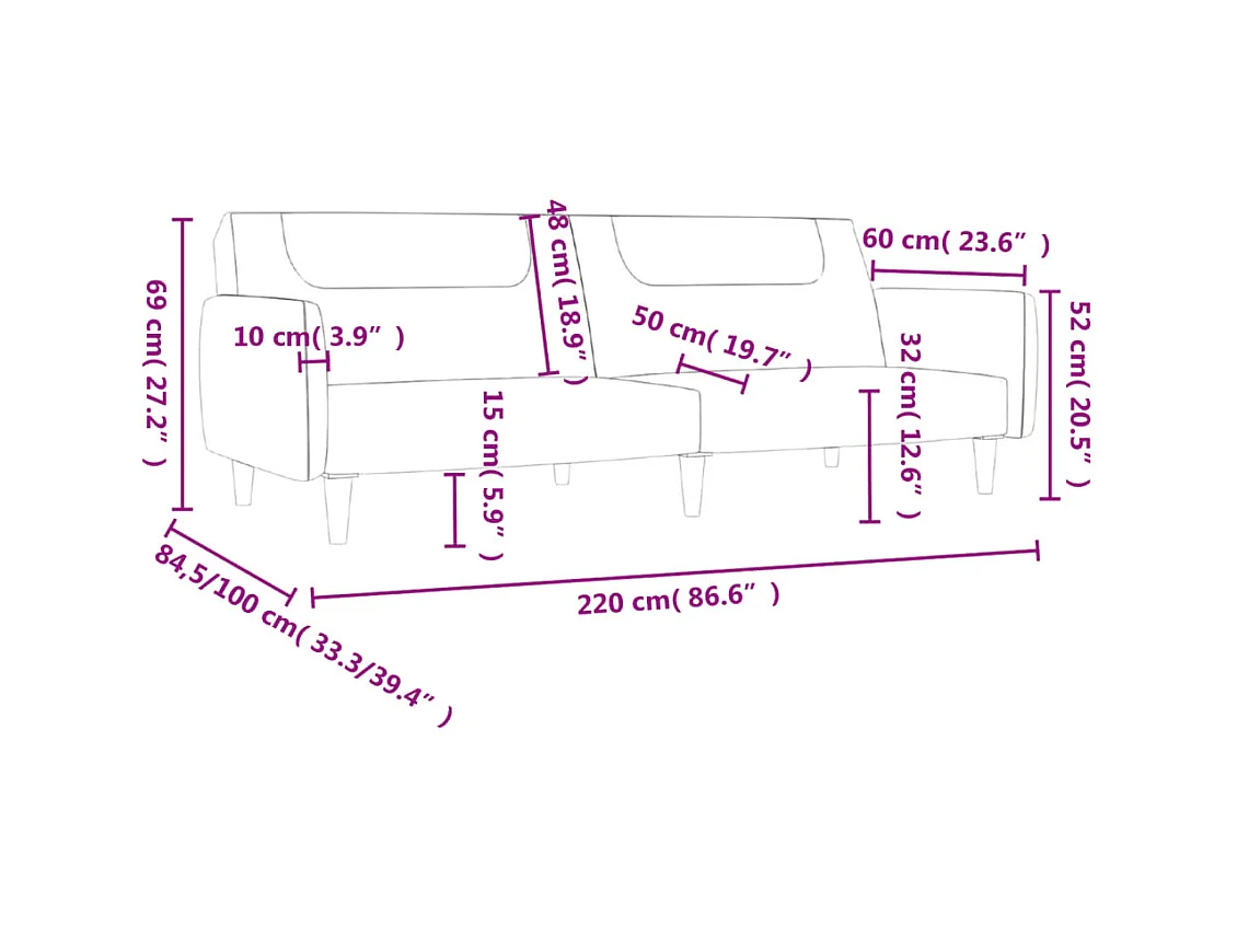Schlafsofa 2-Sitzer Dunkelgrau Stoff