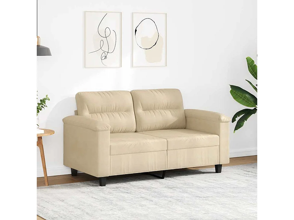 Divano a 2 Posti Crema 120 cm in Tessuto Microfibra