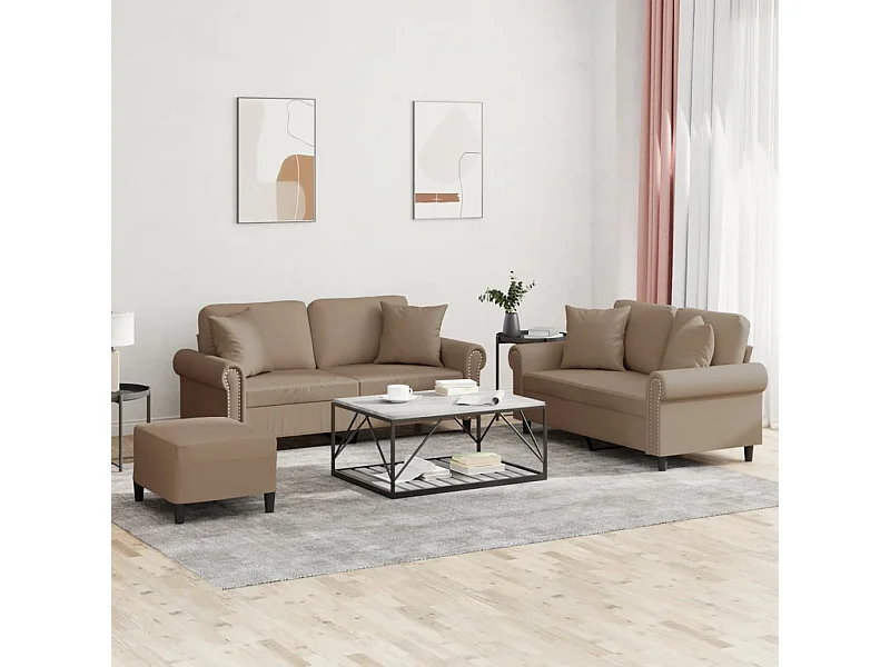 Ensemble de canapés 3 pcs avec coussins cappuccino similicuir