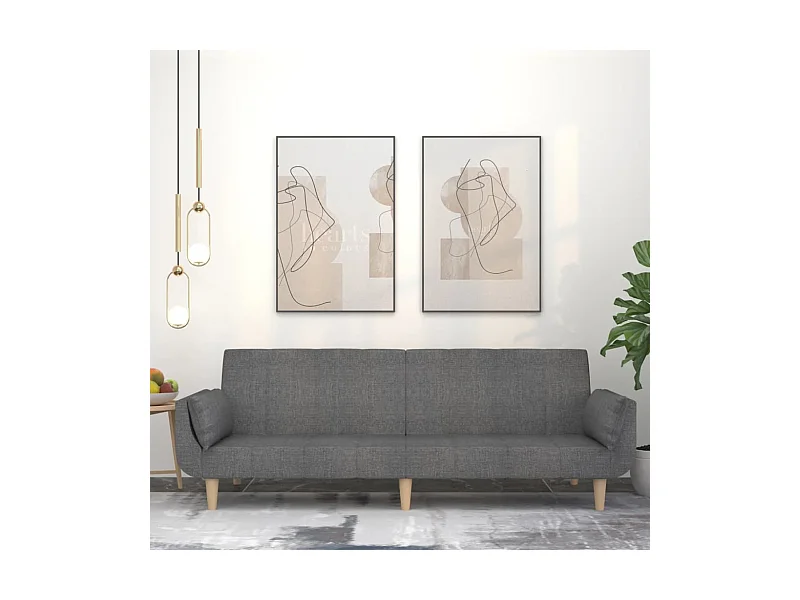 Canapé-lit à 2 places avec deux oreillers gris clair tissu