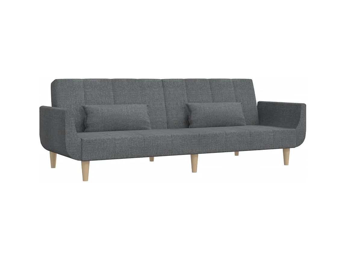Canapé-lit à 2 places avec deux oreillers gris clair tissu