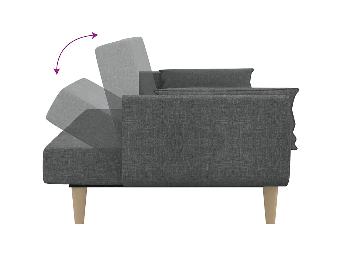 Canapé-lit à 2 places avec deux oreillers gris clair tissu