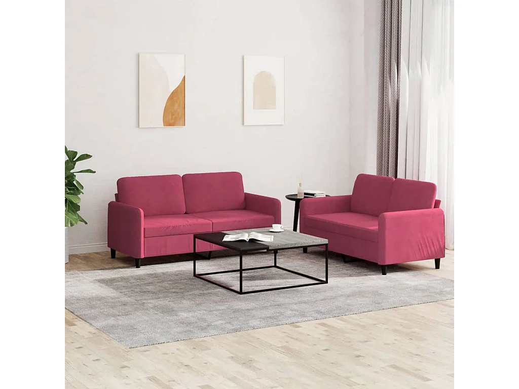 2-delige Loungeset fluweel wijnrood