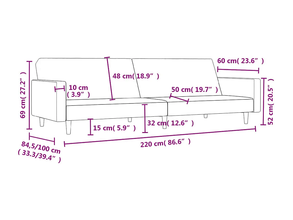Canapé-lit à 2 places gris foncé tissu