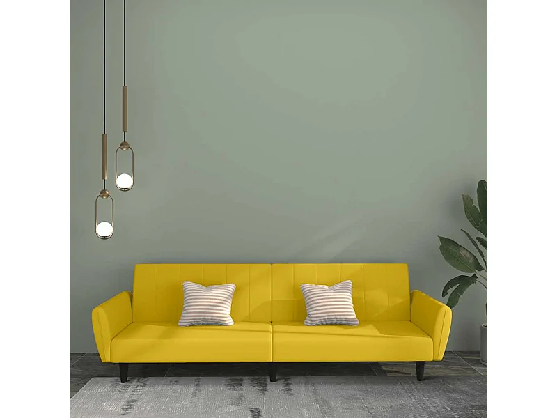 Sofá-cama de 2 lugares veludo amarelo