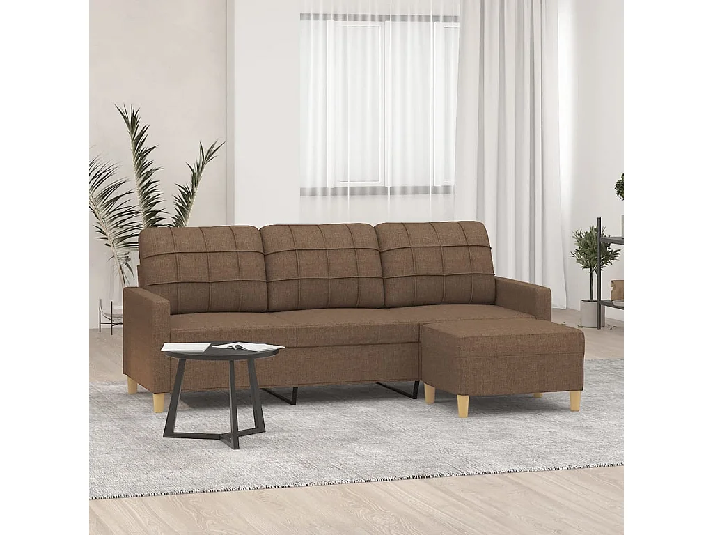 3-Sitzer-Sofa mit Hocker Braun 180 cm Stoff