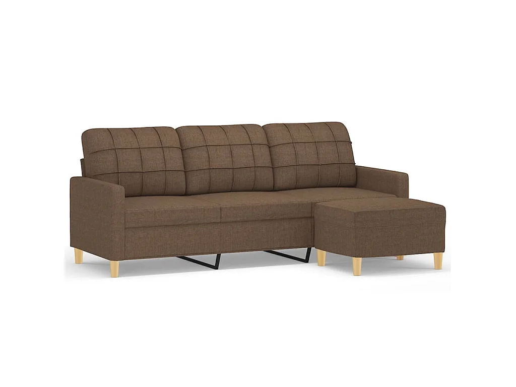 3-Sitzer-Sofa mit Hocker Braun 180 cm Stoff
